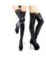 Women Sexy PU Leather Elastic Wet Look Thigh High Stockings With Lace Netherstock