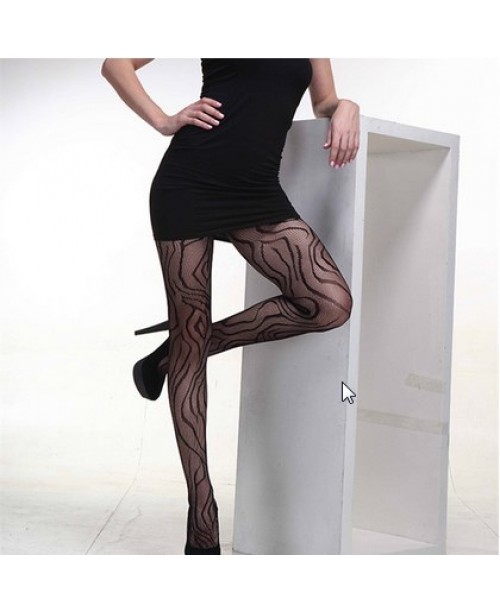 Women Thin Sexy Pattern Stripe Jacquard Black Mesh Pantyhose Stockings