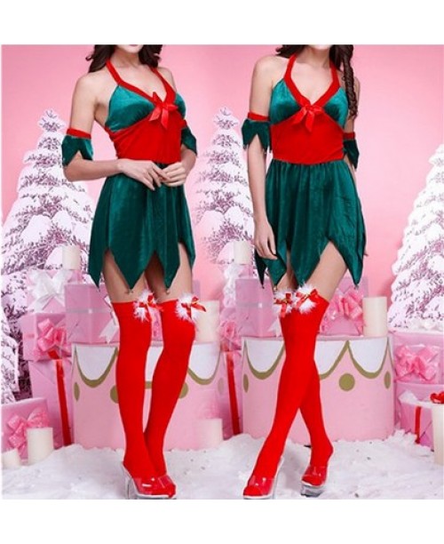 Women Sexy Christmas Bowknot Red Thigh High Stockings 