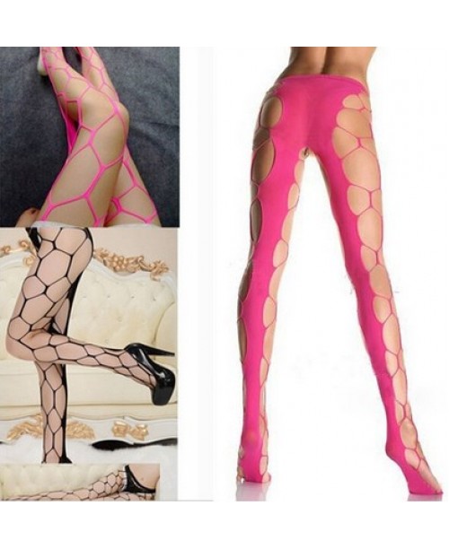 Women Rose Red Black Sexy Large Mesh Fishnet Hollow Temptation Stockings Pantyhose 